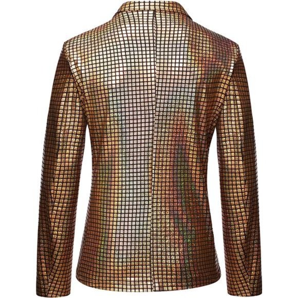 Men's 2 Piece Disco Sets Shiny Jacket and Pants Metallic Sequin Suits - Picture 2 of 7